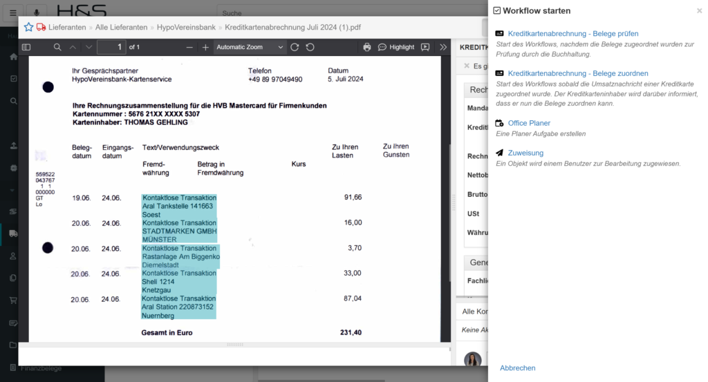 Kreditkartenabrechnung & digitale Belegerfassung - Workflows